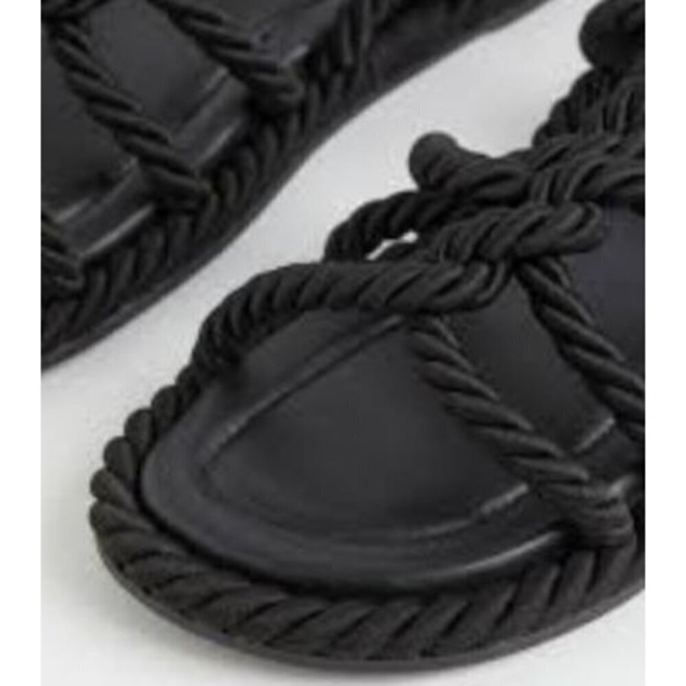 H&M Black Robe Twisted Flat Open Toe Sandals Size EU 36/ US 5